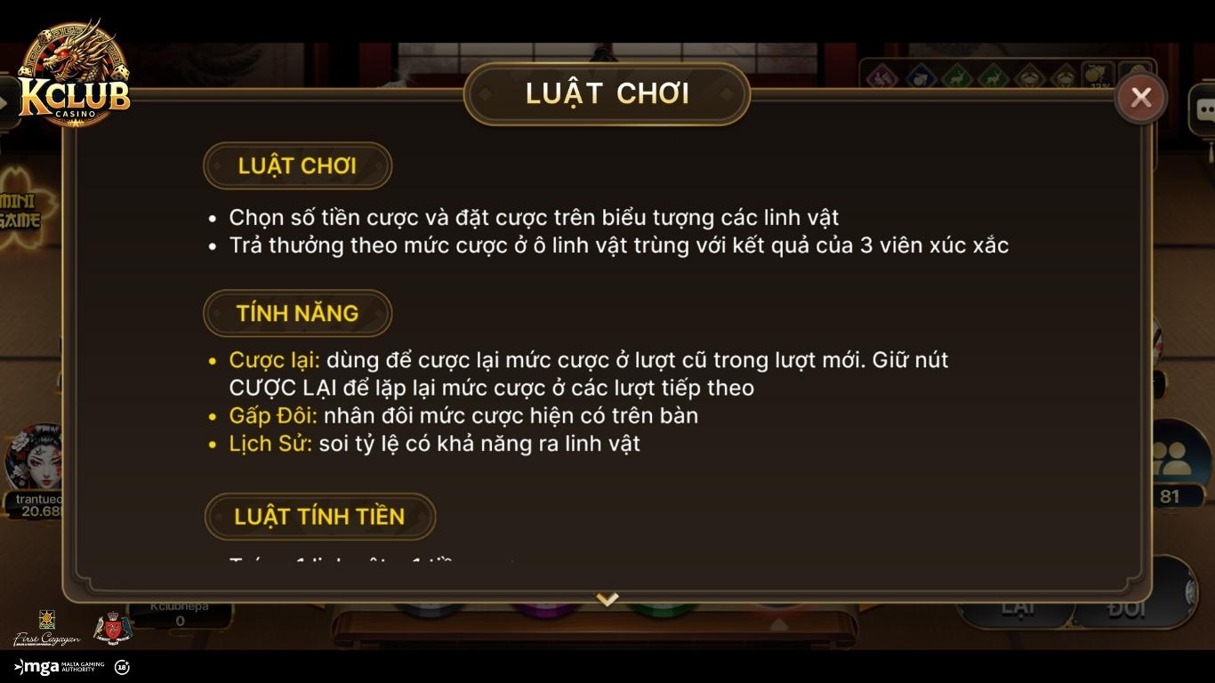 Luật chơi cơ bản của game bầu cua Kclub