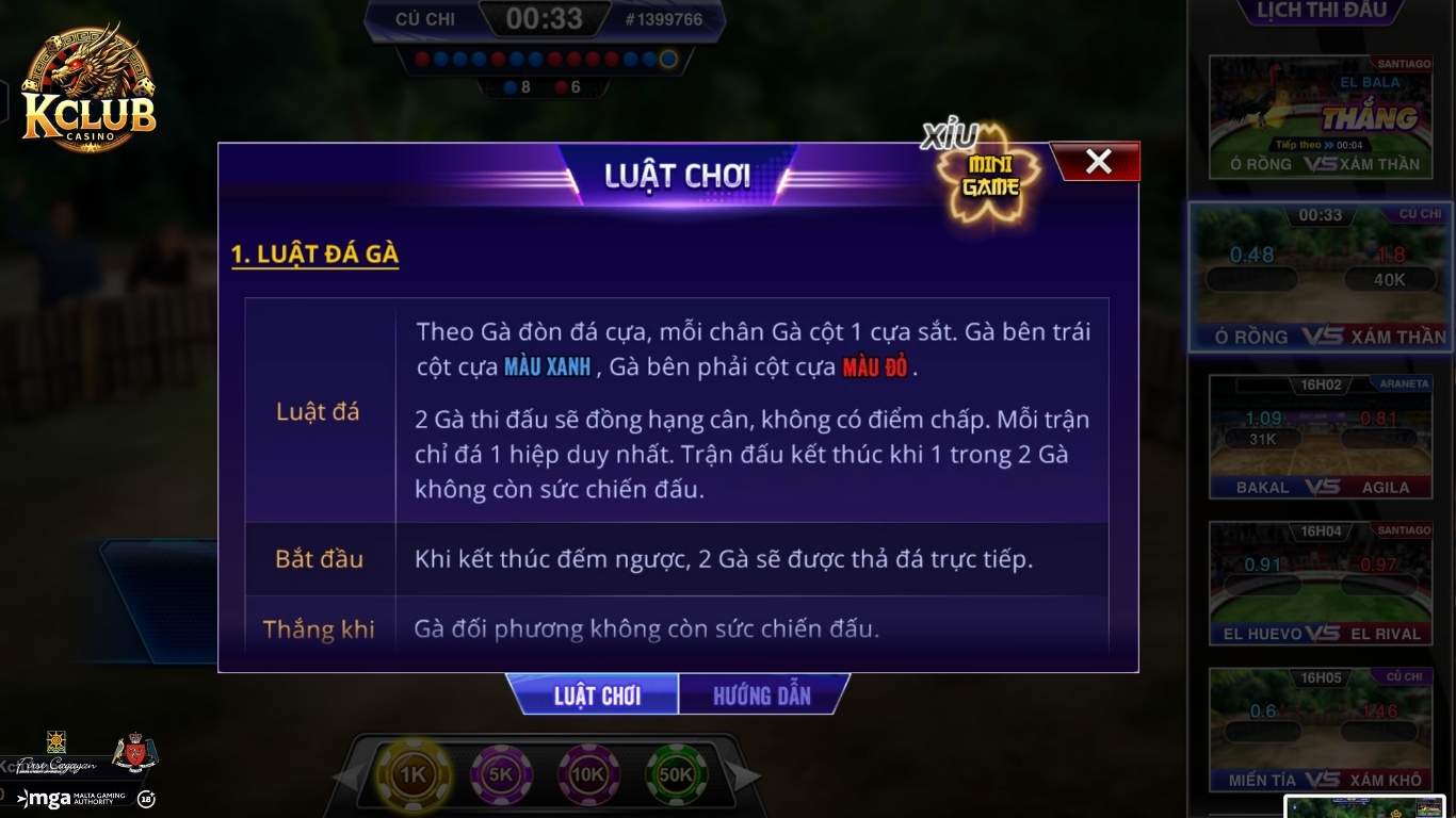 Luật chơi đá gà Kclub