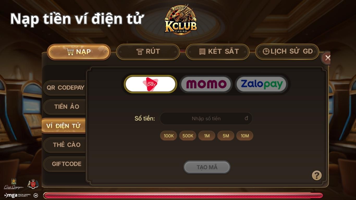 Nạp tiền Kclub - Ví điện tử Nạp tiền Kclub - Ví điện tử