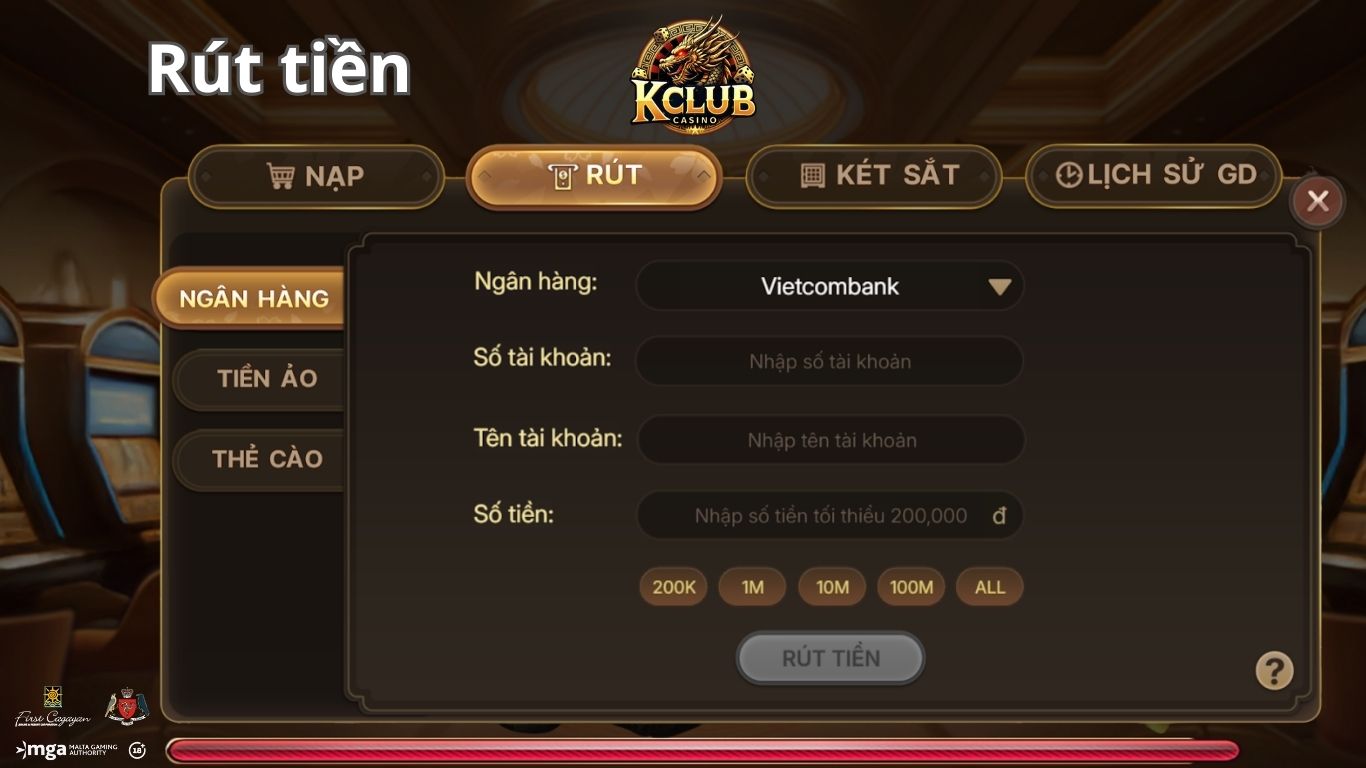 Hướng dẫn rút tiền Kclub về ví trong tích tắc